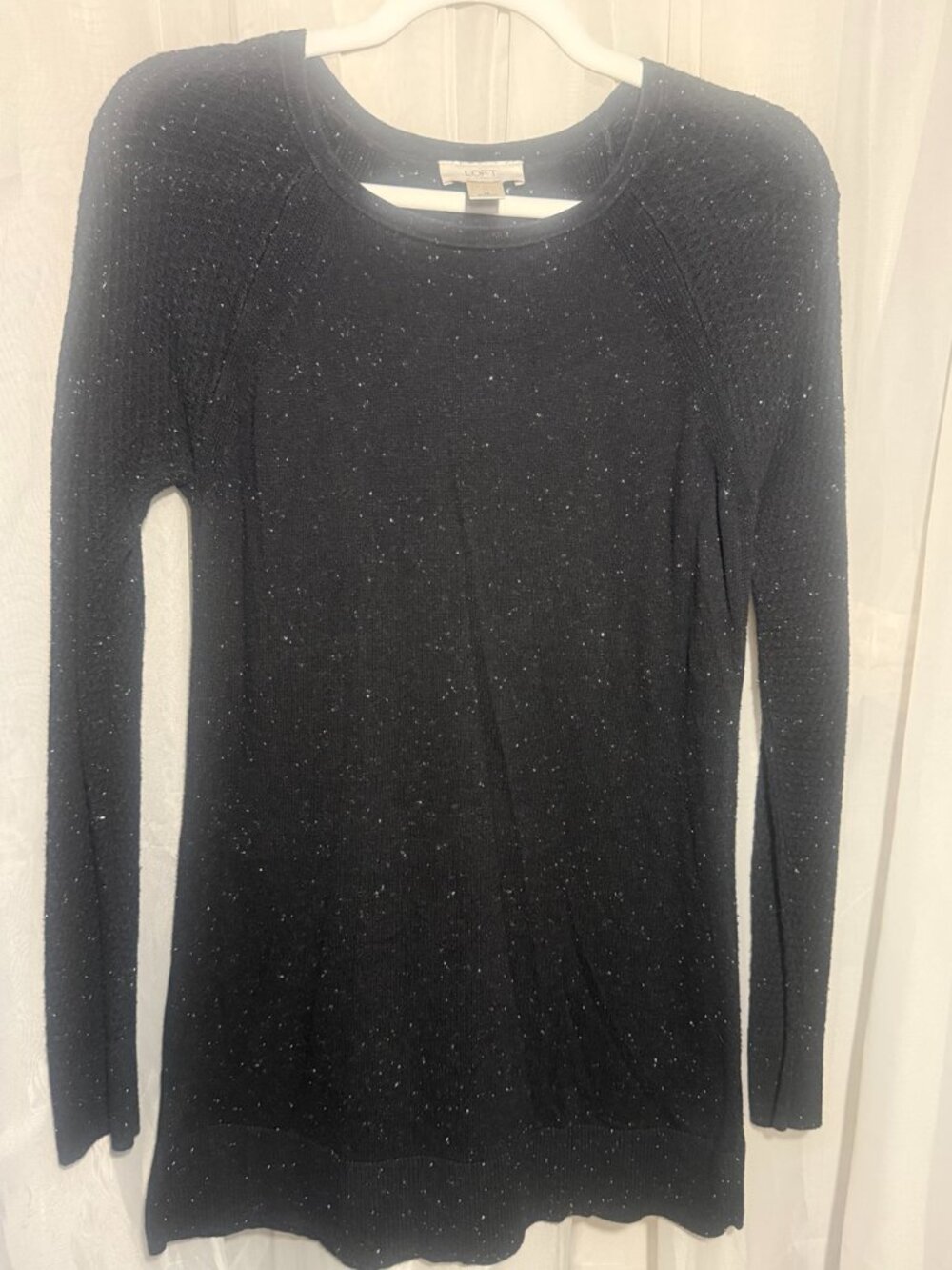 LOFT Black White Speckled Knit Tunic Sweater Size M